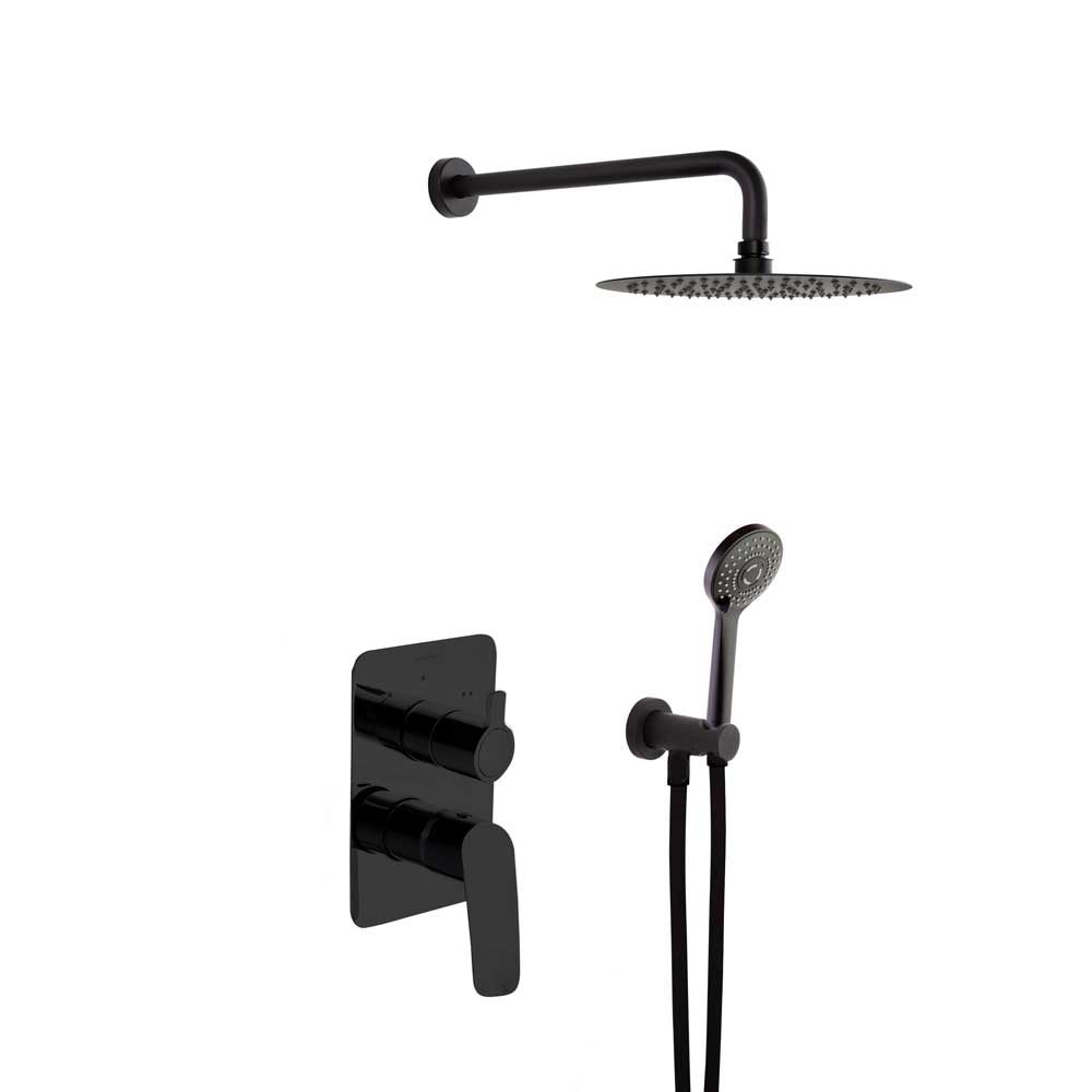 Ramon Soler - New Fly, Metallic Embolt Set 2 Ways with Support, Water Taking, Telated and Sprayer Ø240mm, Matte Black