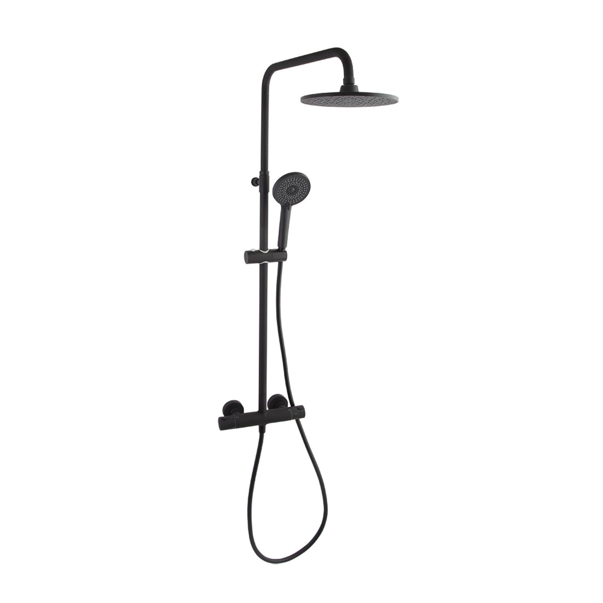 Ramon Soler - Colonne de douche télescopique thermochoscopique avec pulvérisateur rond Ø230 mm, Matt Black