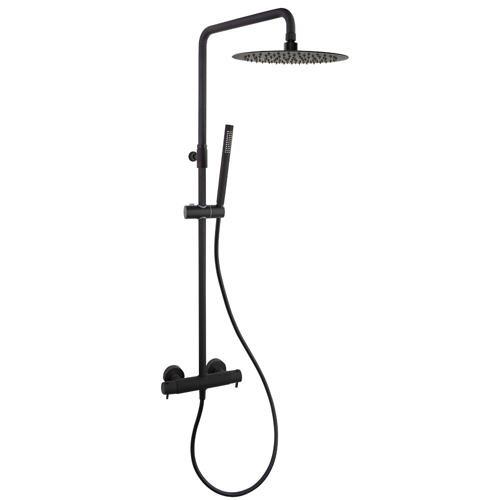 Ramon Soler - Odyssey, thermostatic telescopic shower column with metal sprayer 300mm, matt black