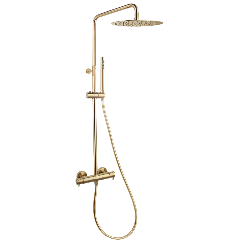 Ramon Soler - Odyssey, thermostatic telescopic shower column with metal sprayer 300mm, brushed gold