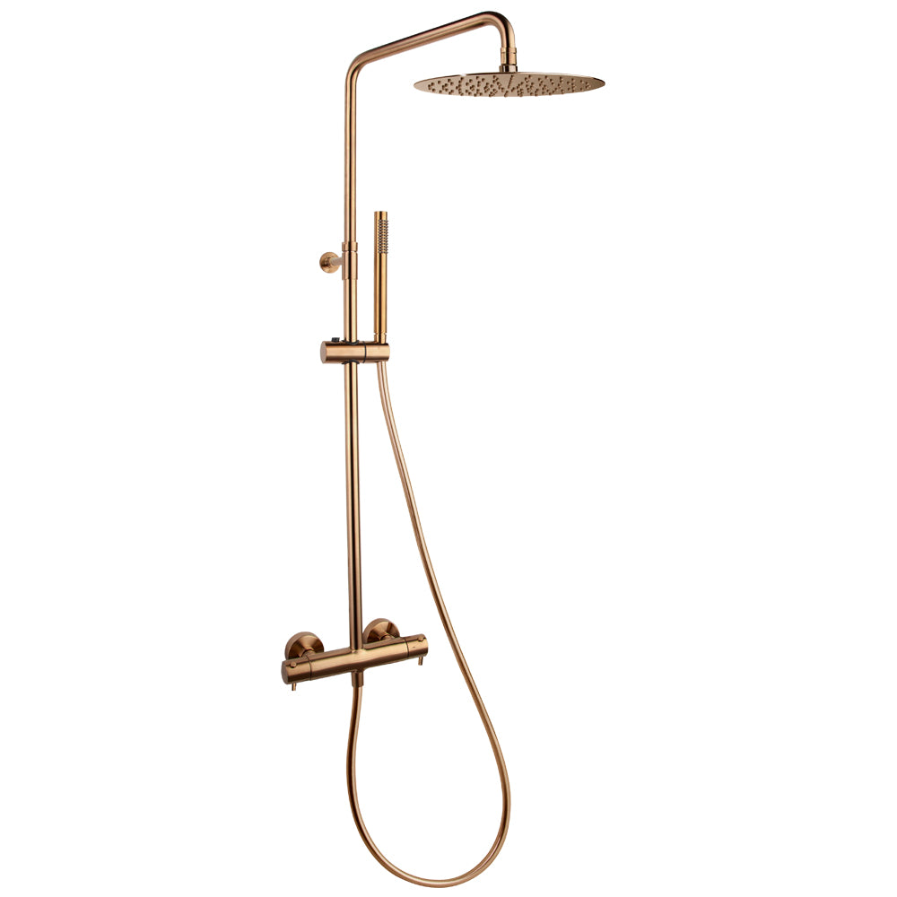 Ramon Soler - Odyssey, thermostatic telescopic shower column with 300mm metal sprayer, brushing copper