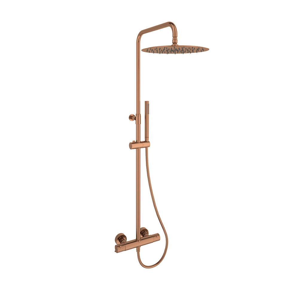 Ramon Soler - Odyssey Jewel, Thermostatic Telescopic Column With Hand Shower och 300 mm Metallic Sprayer, Borsting Copper