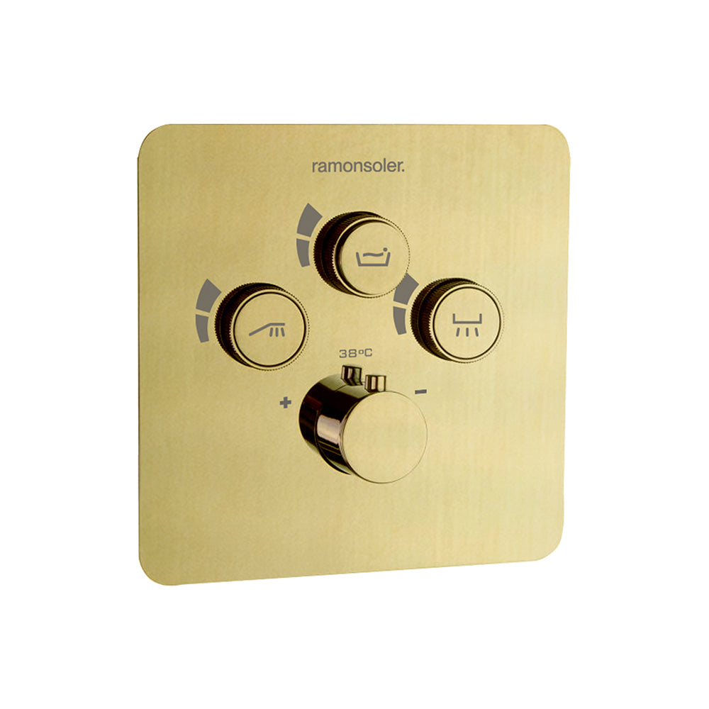 Ramon Soler - RS smart, recessed thermostatic set 3 roads, brushed gold