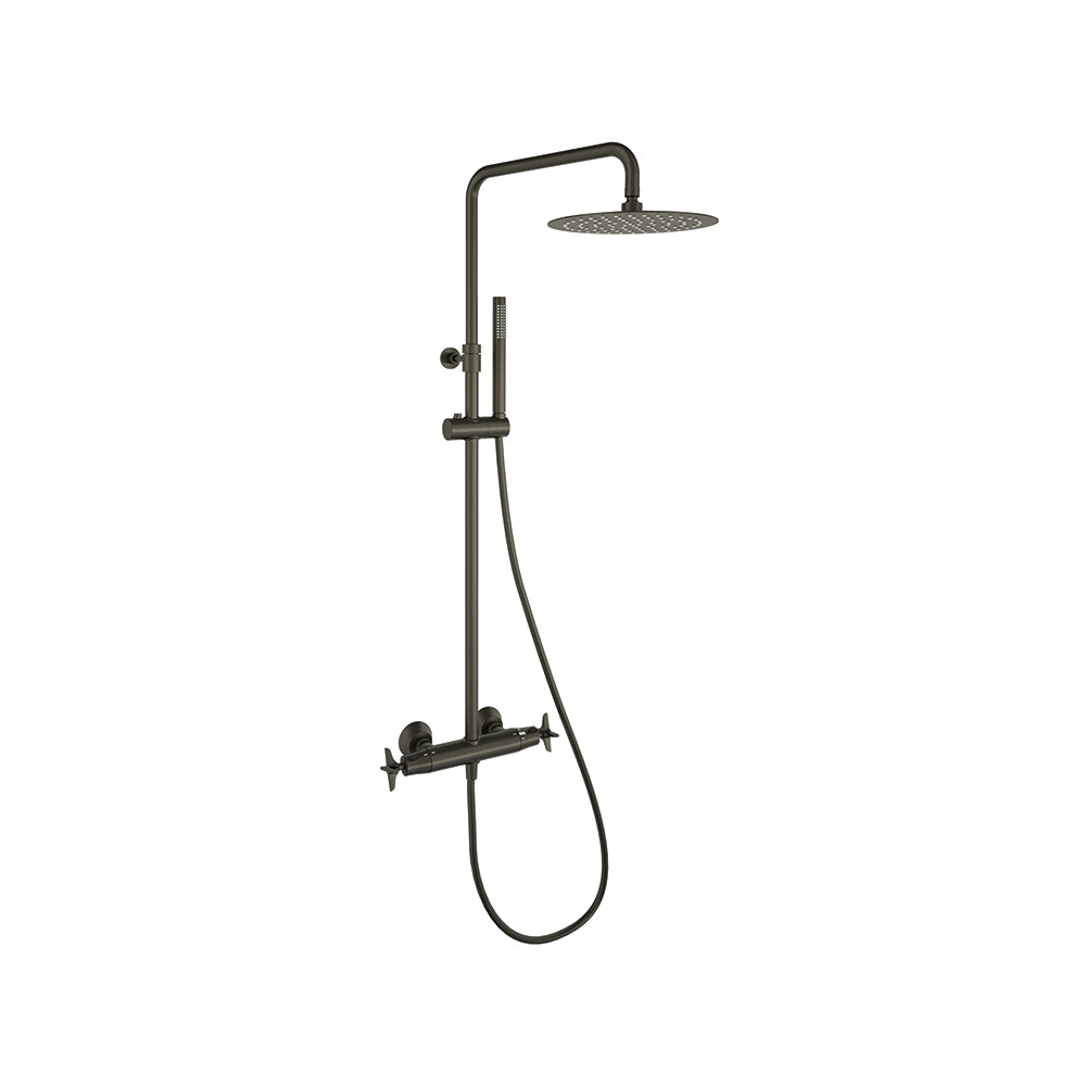 Ramon Soler - Adagio, thermostatic telescopic column with hand shower and metal sprayer of 300mm, graphite