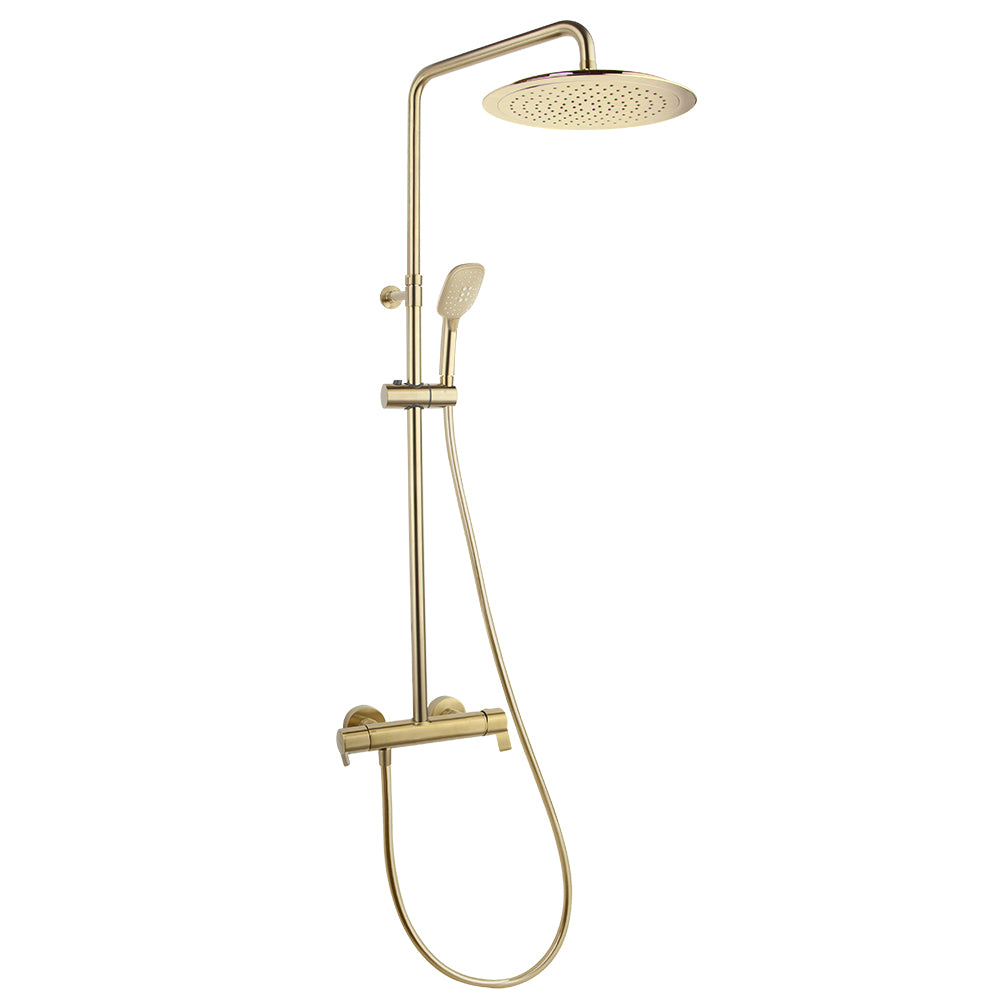 Ramon Soler - Blautherm, monomando telescopic shower column, round sprayer Ø300 mm, brushed gold