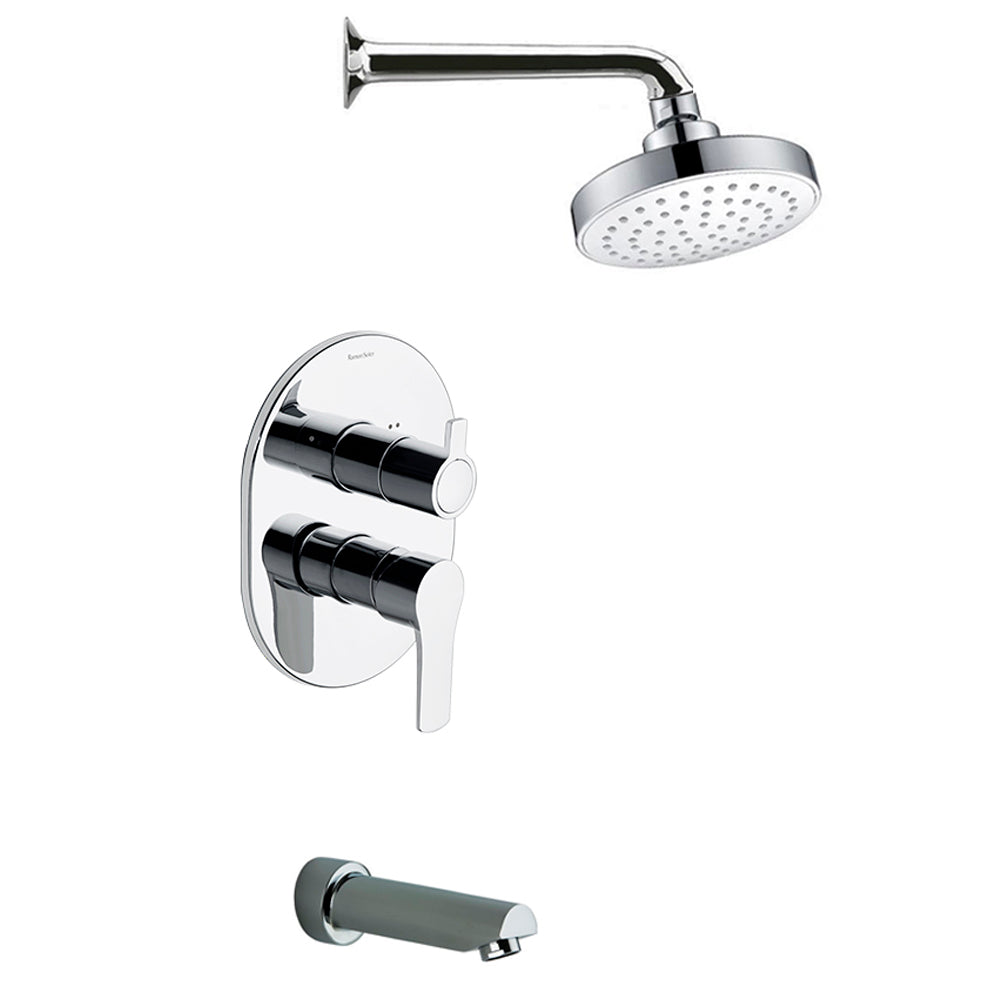 Ramon Soler - Titanium, Metallic Embolt Set 2 sätt med arm och sprinkler ABS 120 mm och Bañera Caño, Chrome