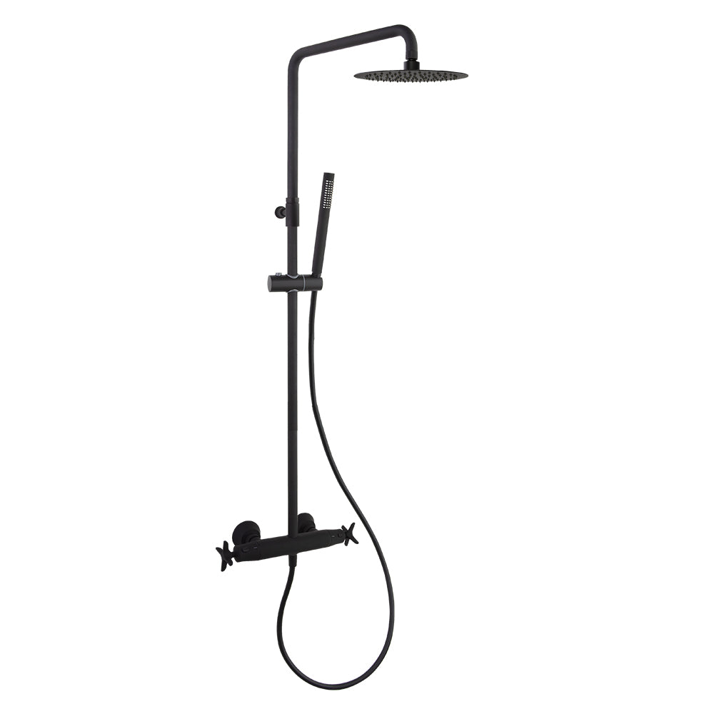 Ramon Soler - Adagio, thermostatic telescopic column with hand shower and 300 mm metallic sprayer, matt black