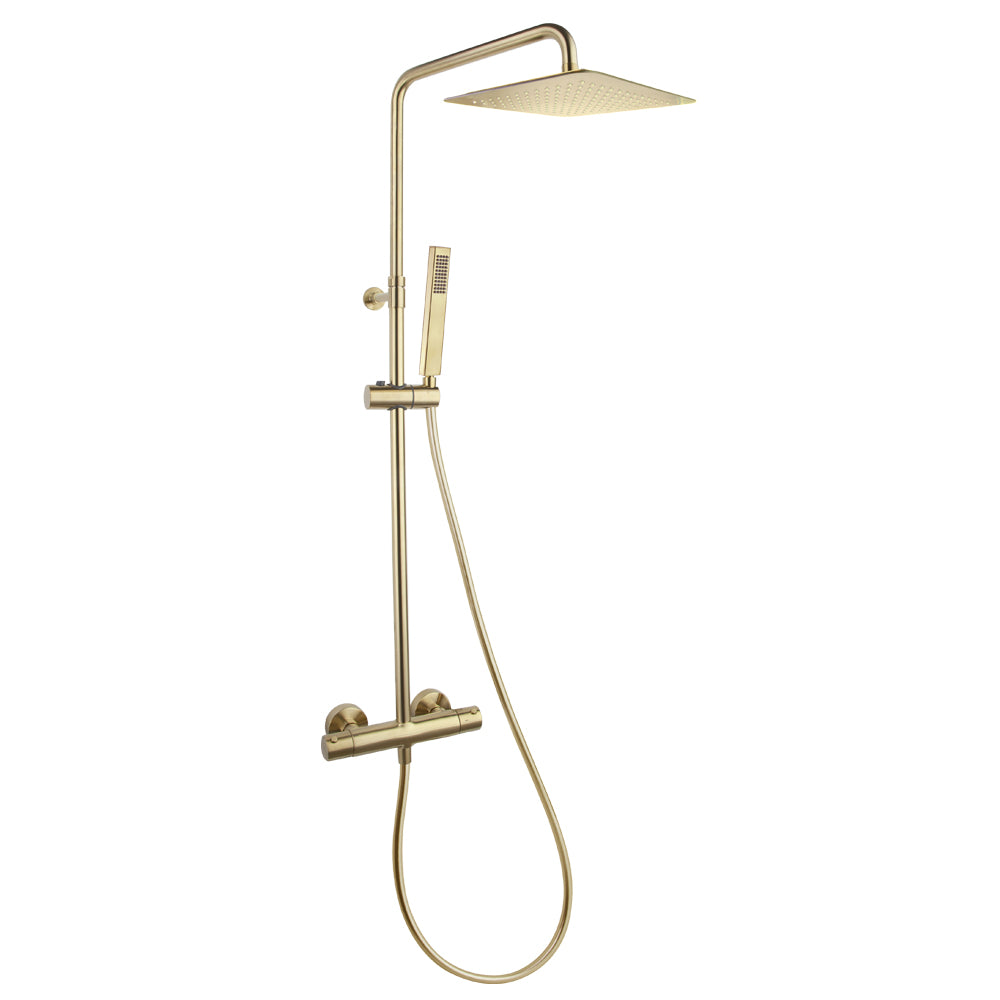 Ramon Soler - Urban Chic, Thermostatic Telescopic Column med 300 mm fyrkantig sprut, borstat guld