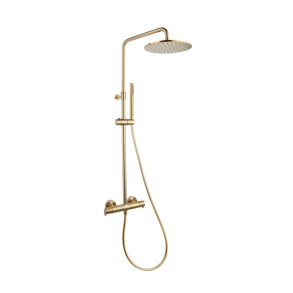 Ramon Soler - Alexia, thermostatic telescopic column with 300 mm metal sprayer, brushed gold