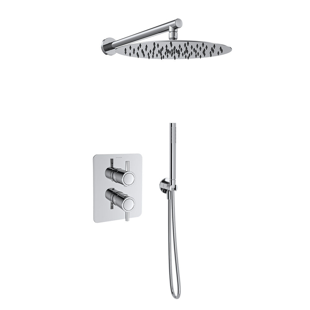 Ramon Soler - Odyssey, thermostatic set of built shower 2 routes with metal sprayer 300mm, chromium