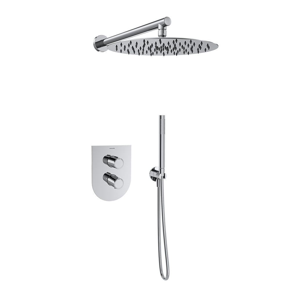 Ramon Soler - Tzar, Empotted Thermostatic Assembly 2 Way With Ø 300 mm Metallic Sprinkler, Chrome