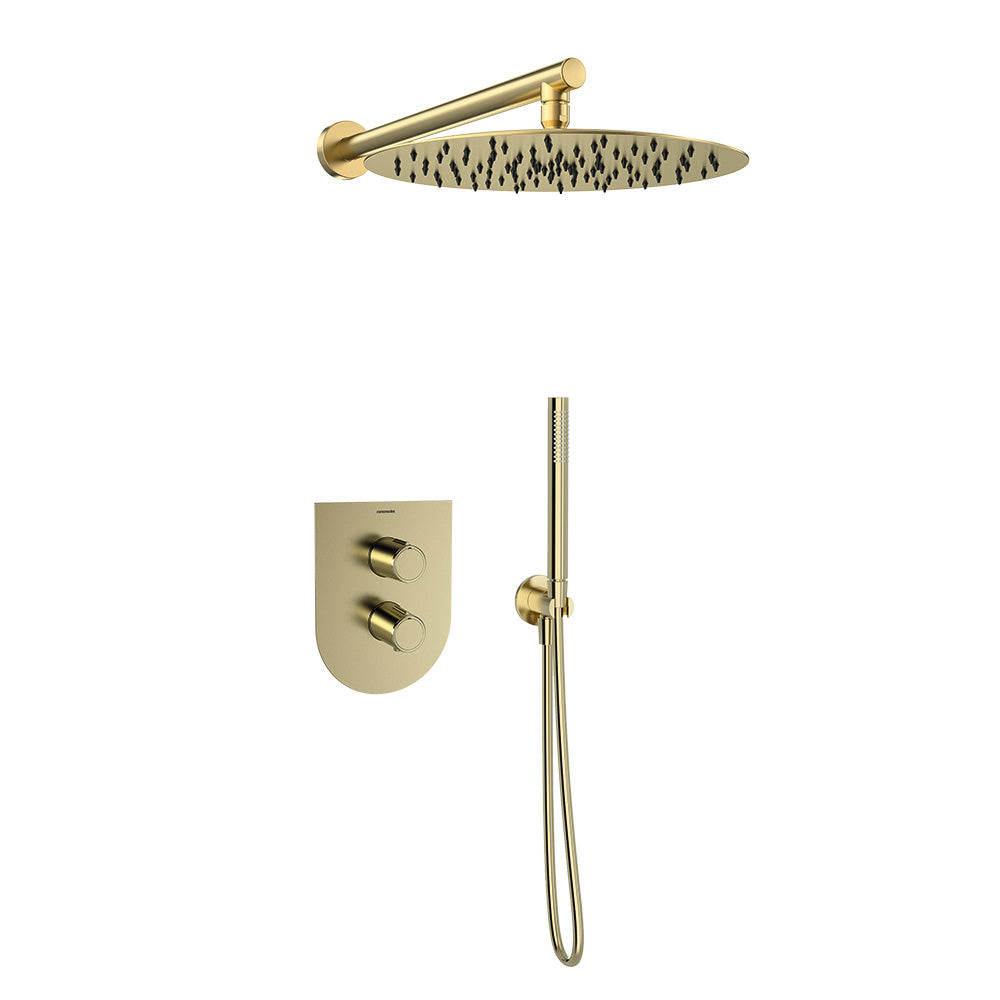 Ramon Soler - Tzar, 2 - Thermostatische Set mit 2 -mm -Metall -Sprinkler Ø 300 mm, gebürstetes Gold, gebürstetes Gold