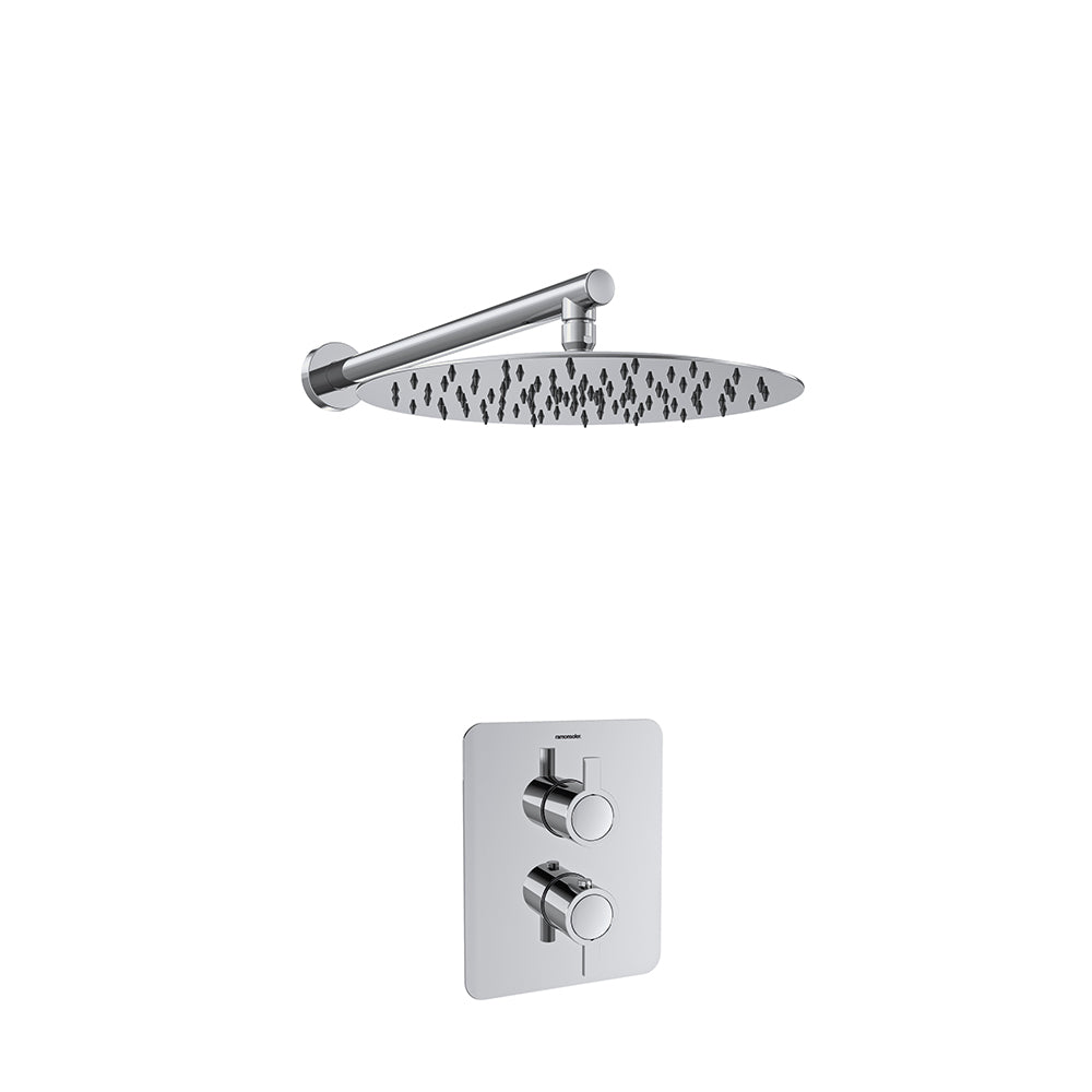 Ramon Soler - Drako, metallic recessed thermostat set 1 path with metal sprinkler Ø 300mm, chromium