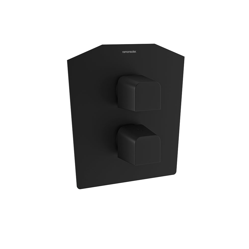 Ramon Soler - Prisma, built shower thermostat 2 routes with metal plate, matt black