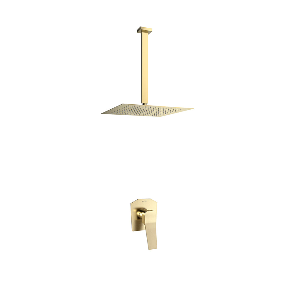 Ramon Soler - Prisma, recessed shower monomand set 1 track with 300mm metal sprayer, brushed gold