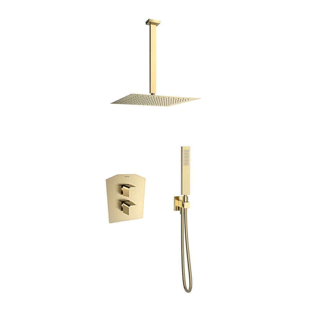 Ramon Soler - prisma, thermostatische set gebouwde douche 2 routes met metalen spuit 300 mm, geborsteld goud