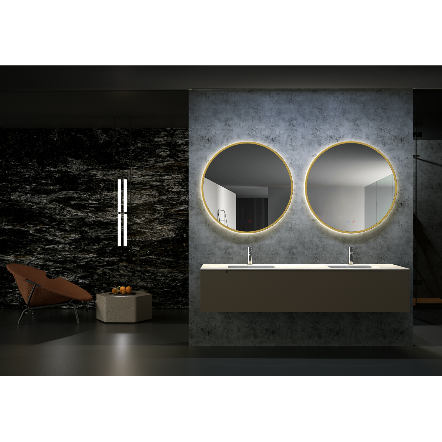 Ledimex - Specchio da bagno con luce a LED oro spazzolato