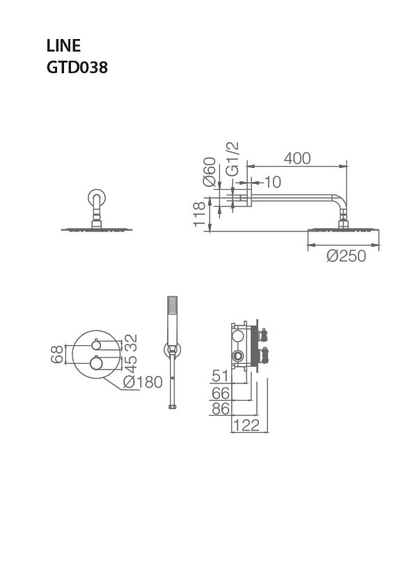 Imex - Conjunto de chuveiro termostático de linha