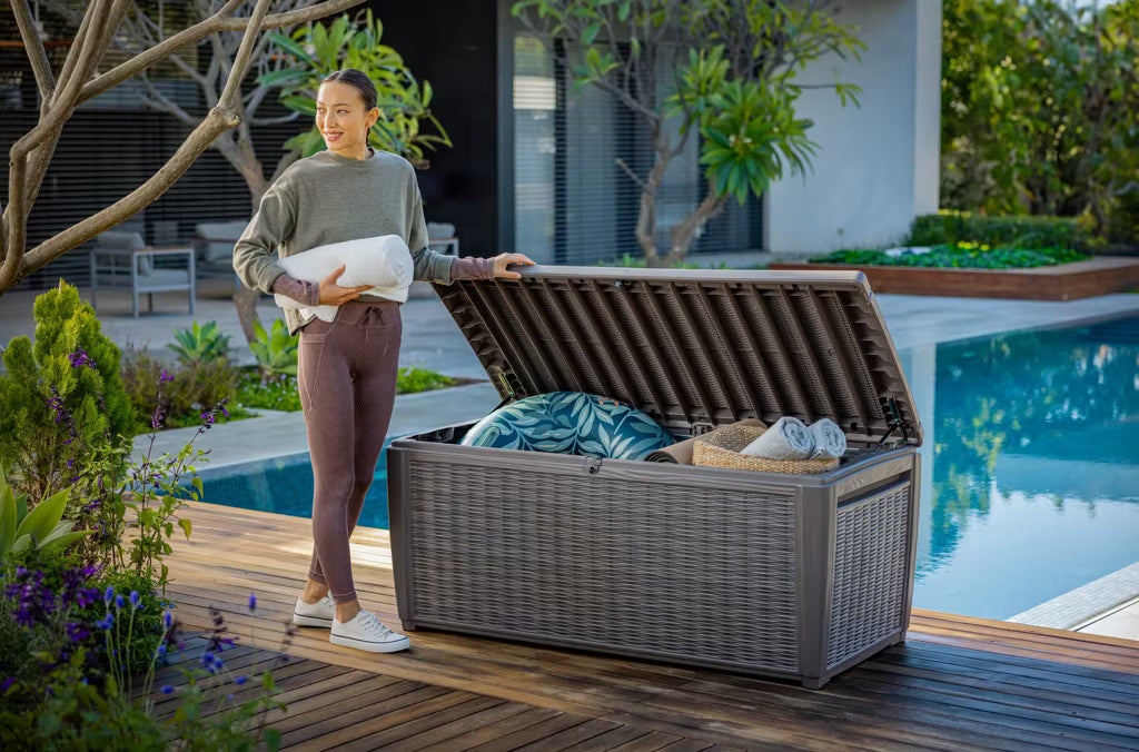 Keter - Arcón de exterior de ratán Sumatra marrón whisky