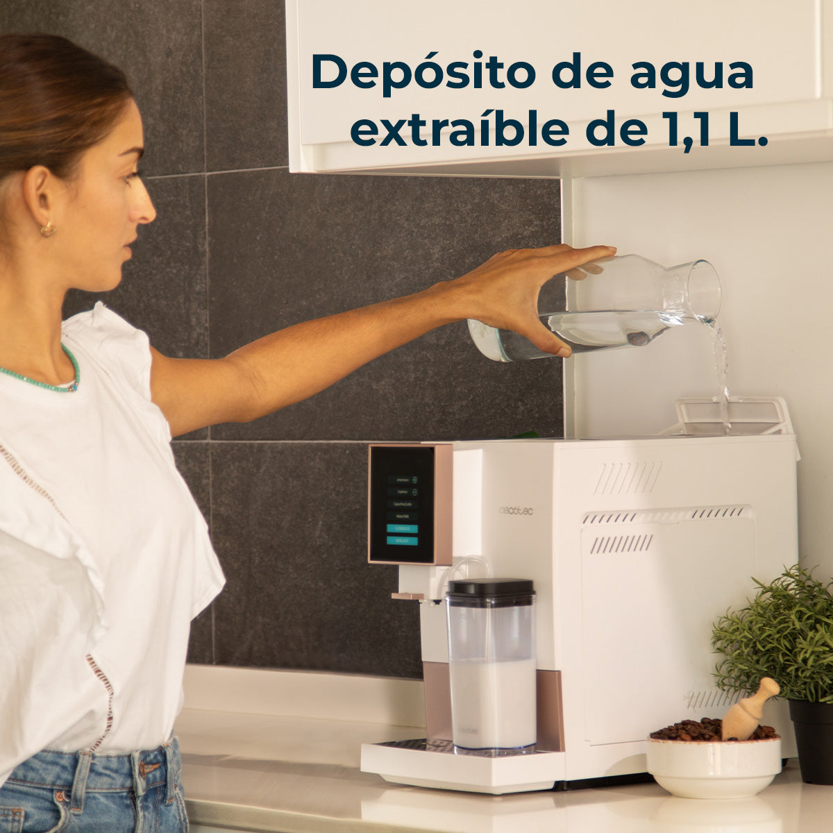 Cecotec Compactccino Cafetera Superautomática Blanco Rosa Espresso Americano Cappuccino