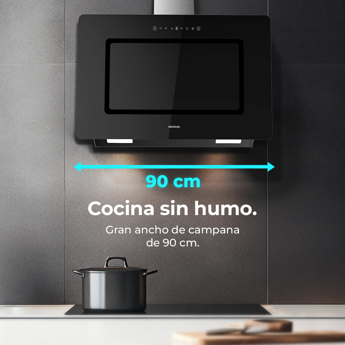 Campana Extractora Cecotec Bolero Flux DT 908002 90 Cm Vidrio Negro 800 m3h Energía A