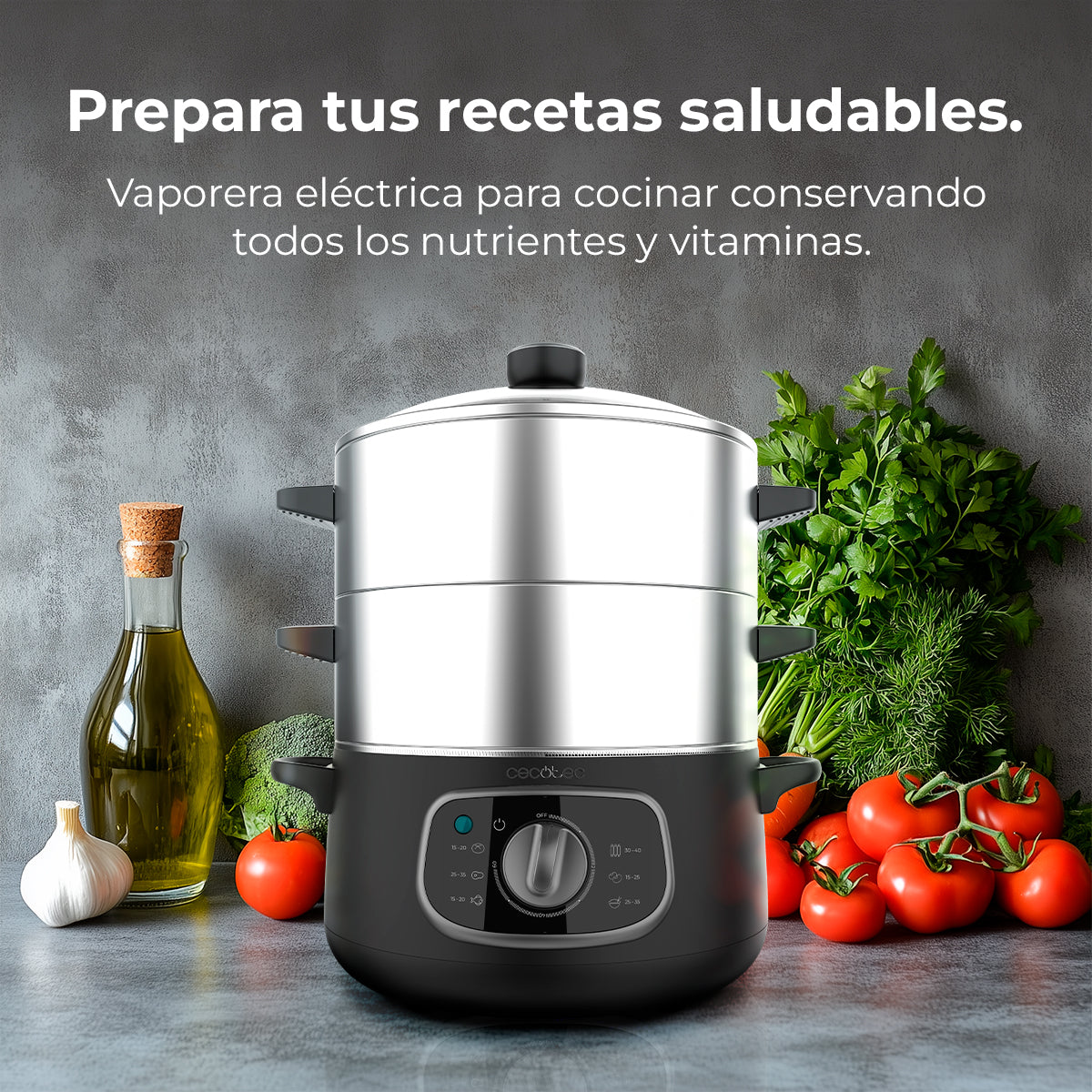 Cecotec Vapovita SteelPot Vaporera Eléctrica 1300 W Recipientes Acero Inoxidable