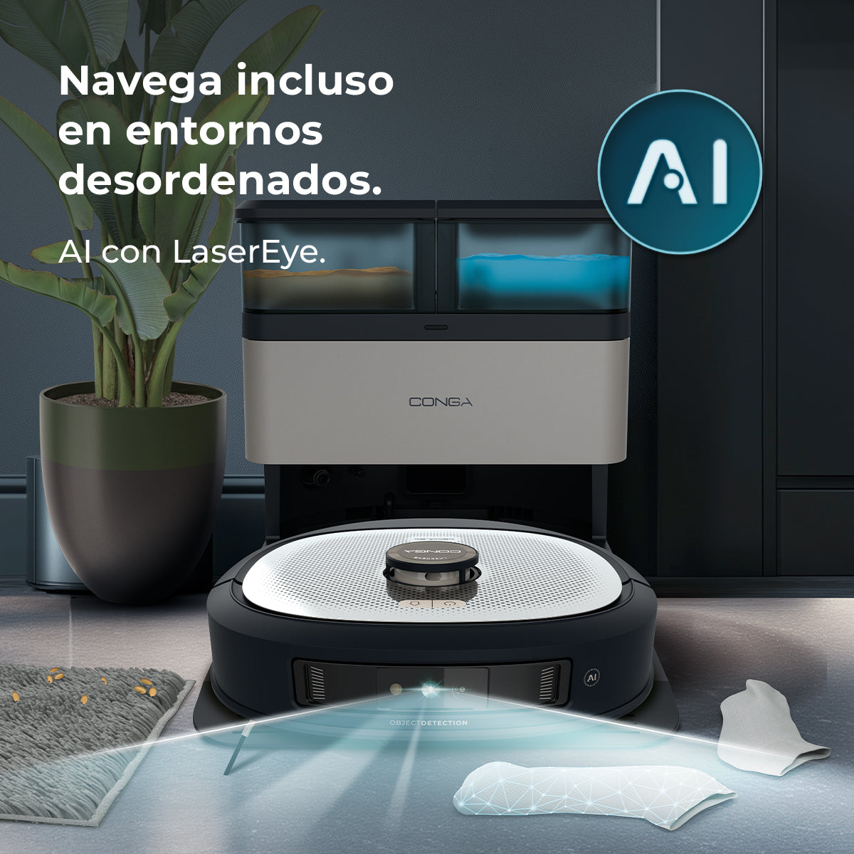 Cecotec Conga Z100 Saugroboter mit LaserEye KI und AquaCycle Objekterkennung und professionelle Wischfunktion