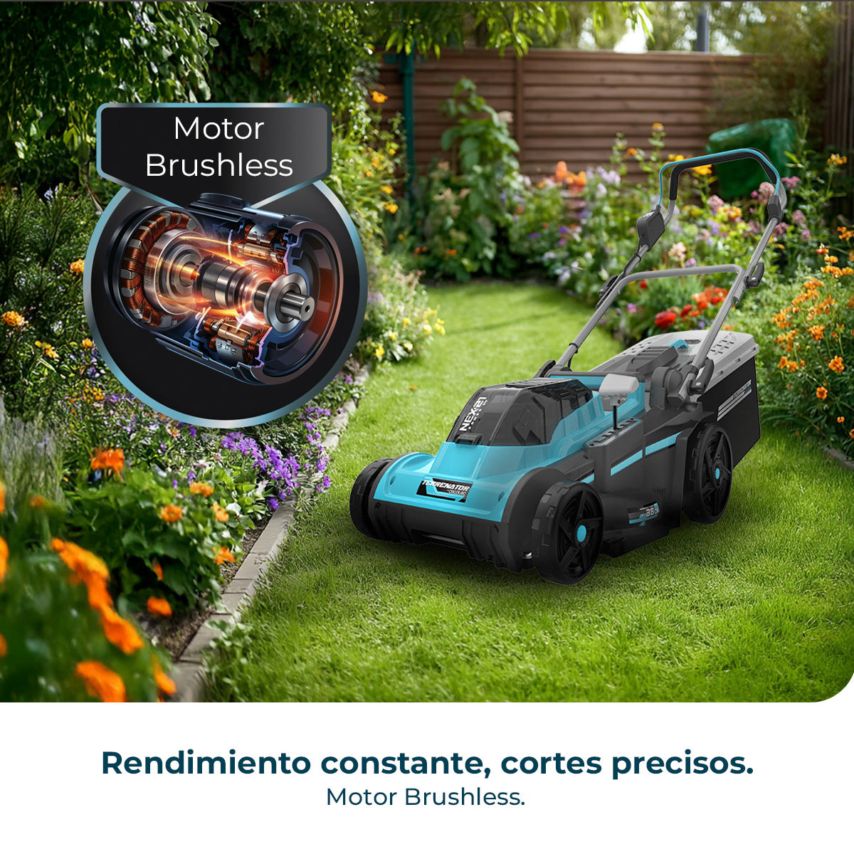 Cecotec Akku-Rasenmäher Terrenator E7 Liberty Z Plus mit bürstenlosem Motor und 2 NEX21 4Ah Akkus