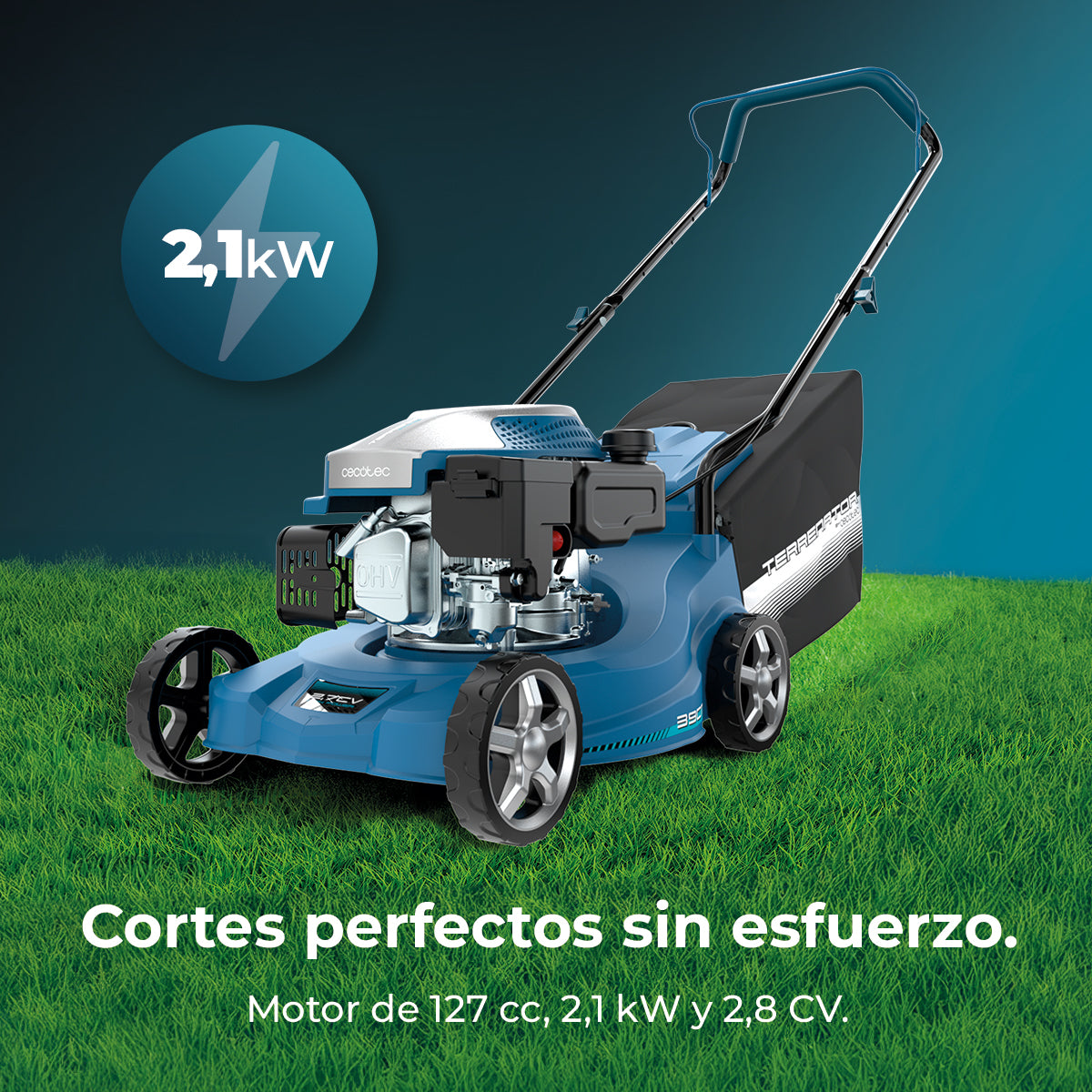 Cecotec Terrenator 2700.39 Tondeuse à Essence 127cc 2,1 kW 2 en 1 Ramassage de Gazon