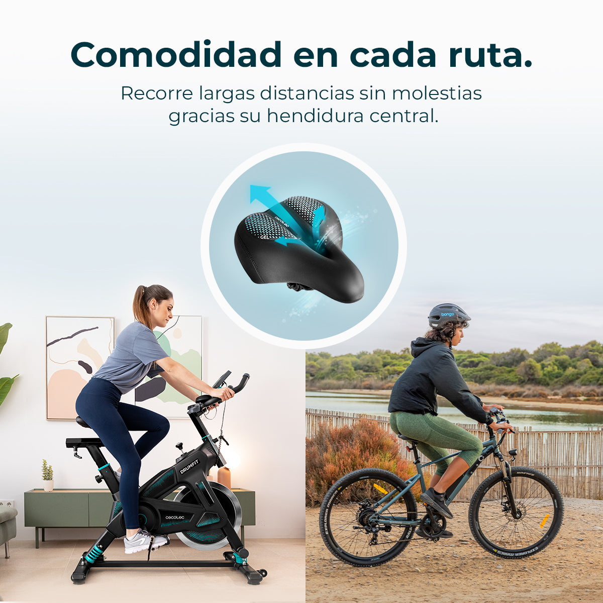 Cecotec DrumFit SitBike Sillín De Gel Con Canal Central Negro Diseño Ergonómico Para Entrenamientos Largos