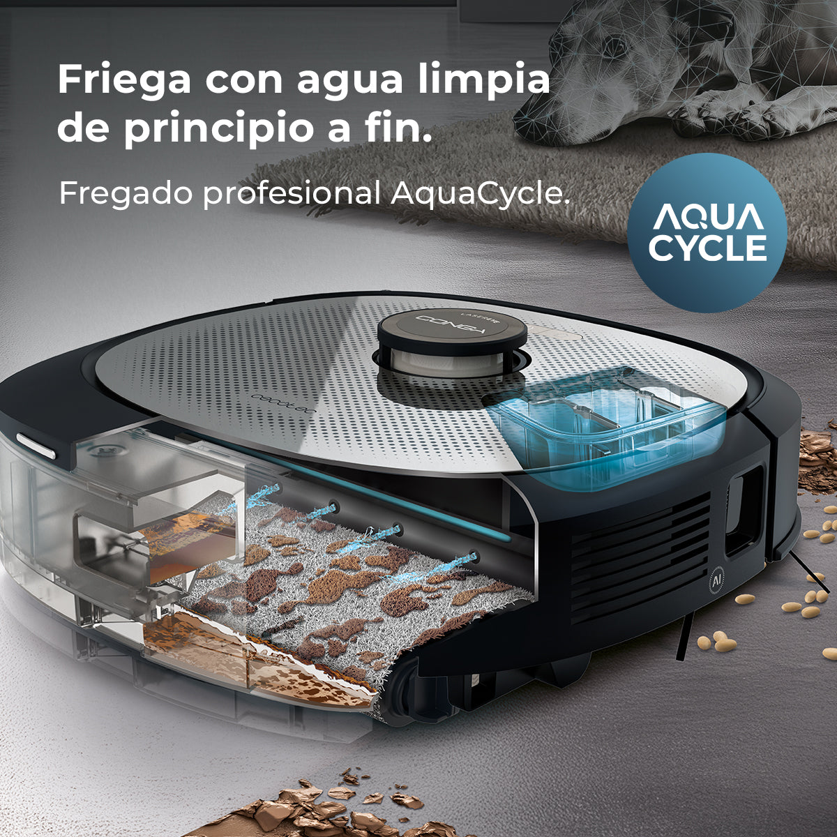 Cecotec Conga Z100 Saugroboter mit LaserEye KI und AquaCycle Objekterkennung und professionelle Wischfunktion