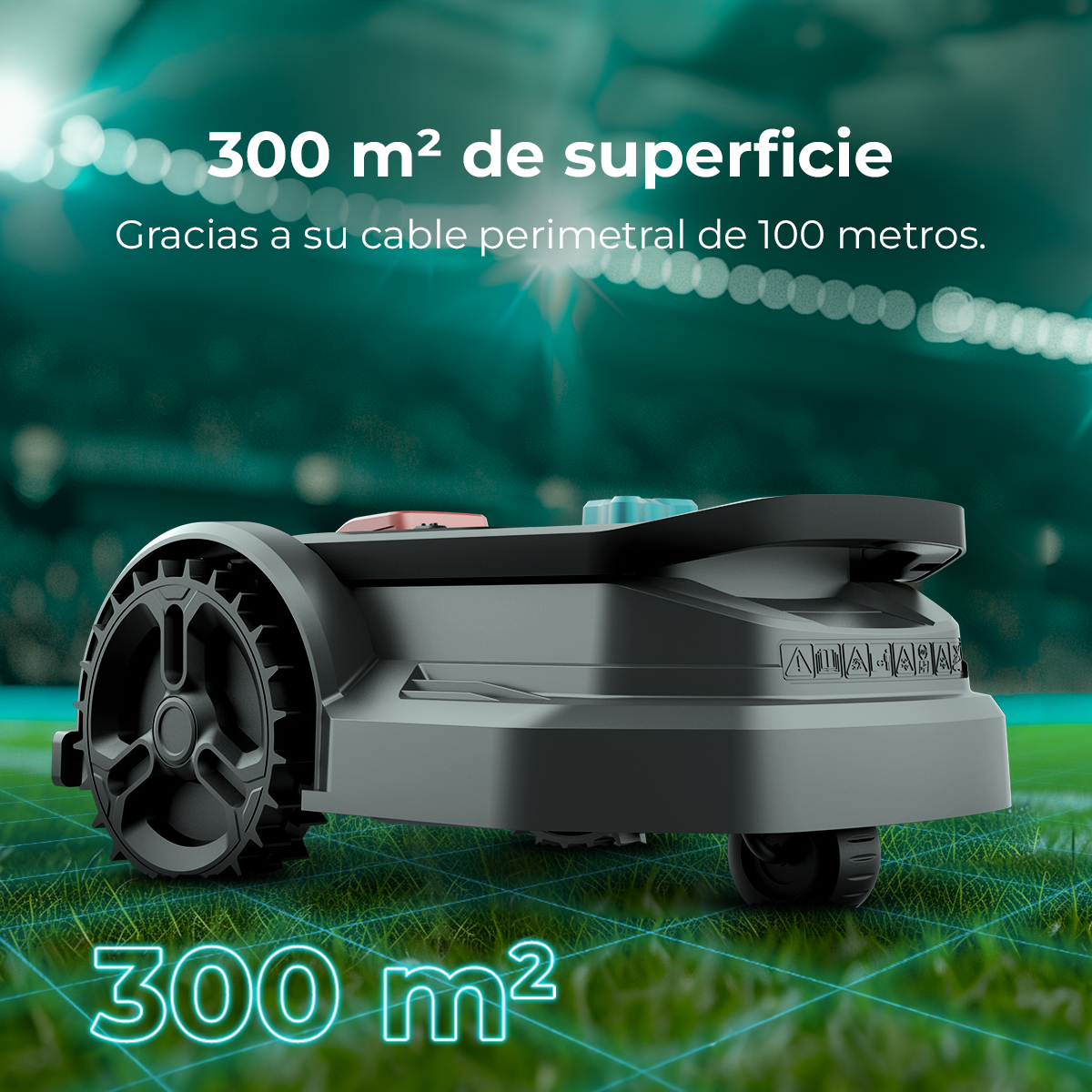 Cecotec Conga GrassHopper 300 Robot Tagliaerba, Copre 300 m², Cavo Perimetrale 100 m