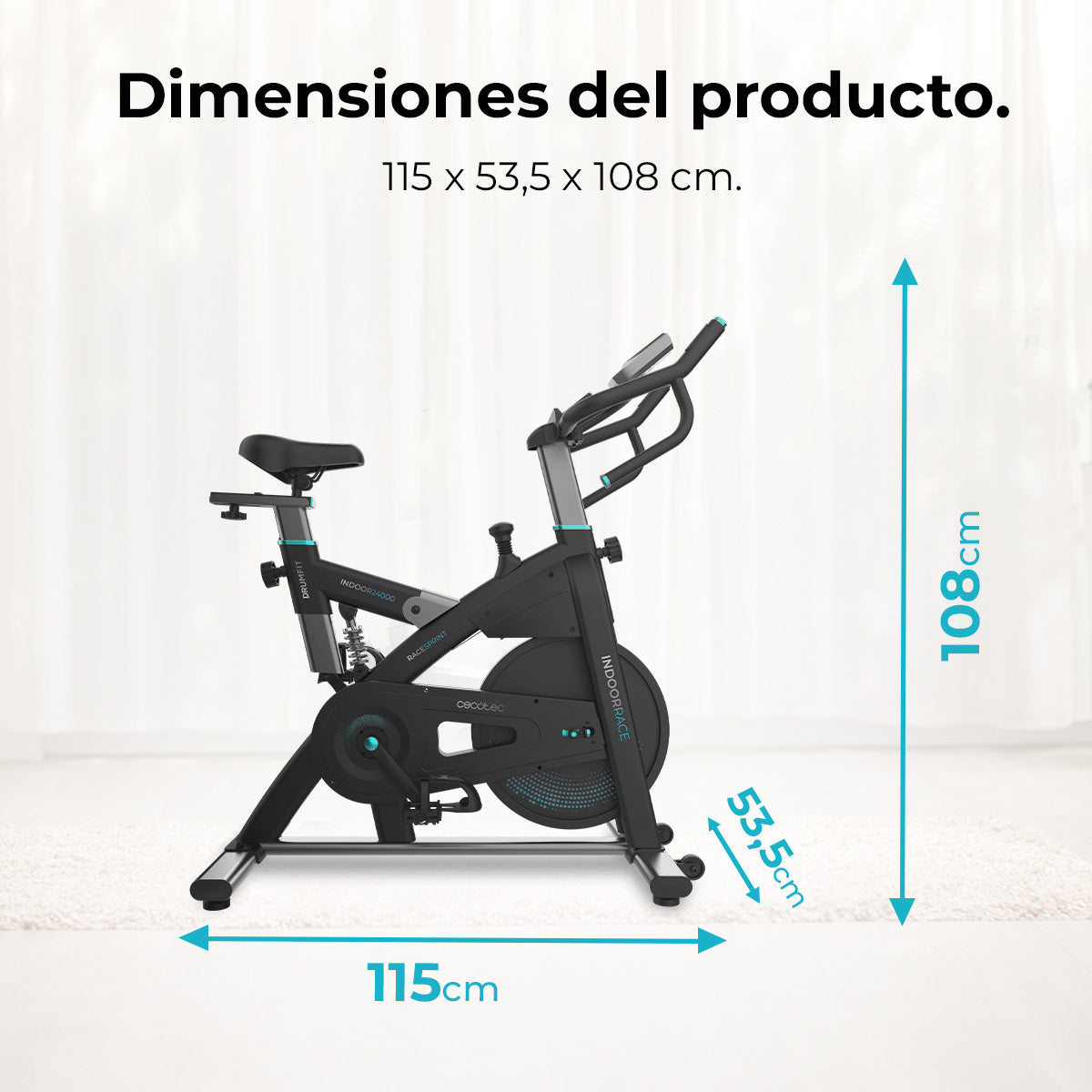 Cecotec DrumFit Indoor 24000 Race Sprint Bicicleta Estacionaria Con Volante 24 Kg Y Kinomap