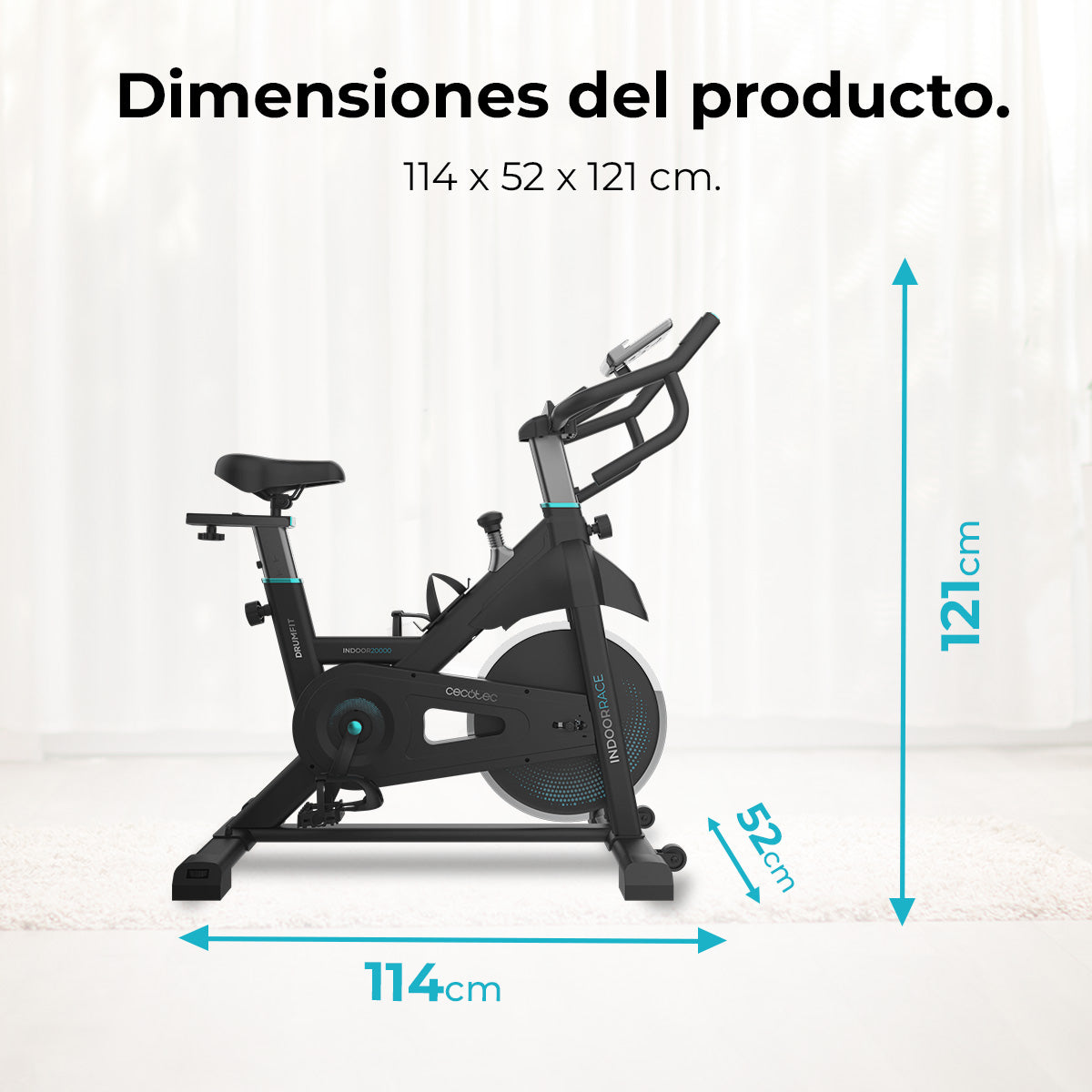 Cecotec DrumFit Indoor 20000 Race Bicicleta Estática con Volante de Inercia 20 Kg y Pantalla LCD con Soporte Dispositivo