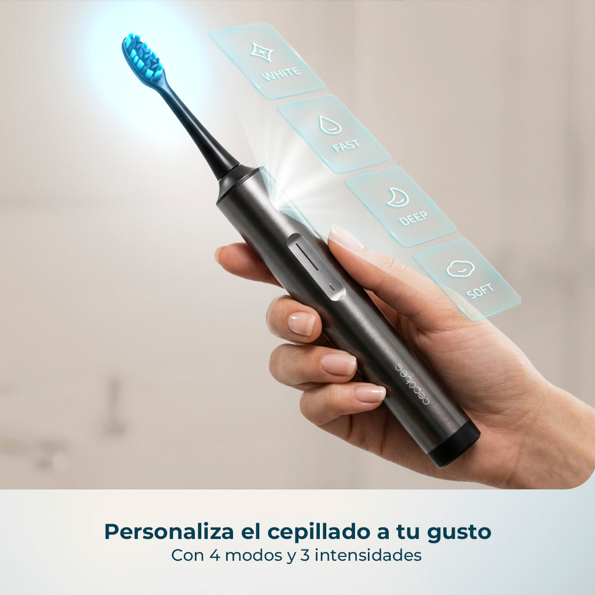 Cecotec ToothCare WhiteTeeth Premium Cepillo Eléctrico Luz Azul Integrada Recargable Cabezales Intercambiables