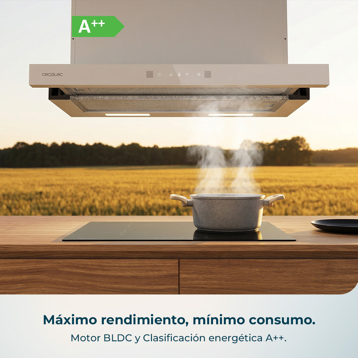 Campana Extractora Cecotec Bolero Flux TLT 60 cm Frontal Cristal Blanco Y Cuerpo Inoxidable 606 m3h