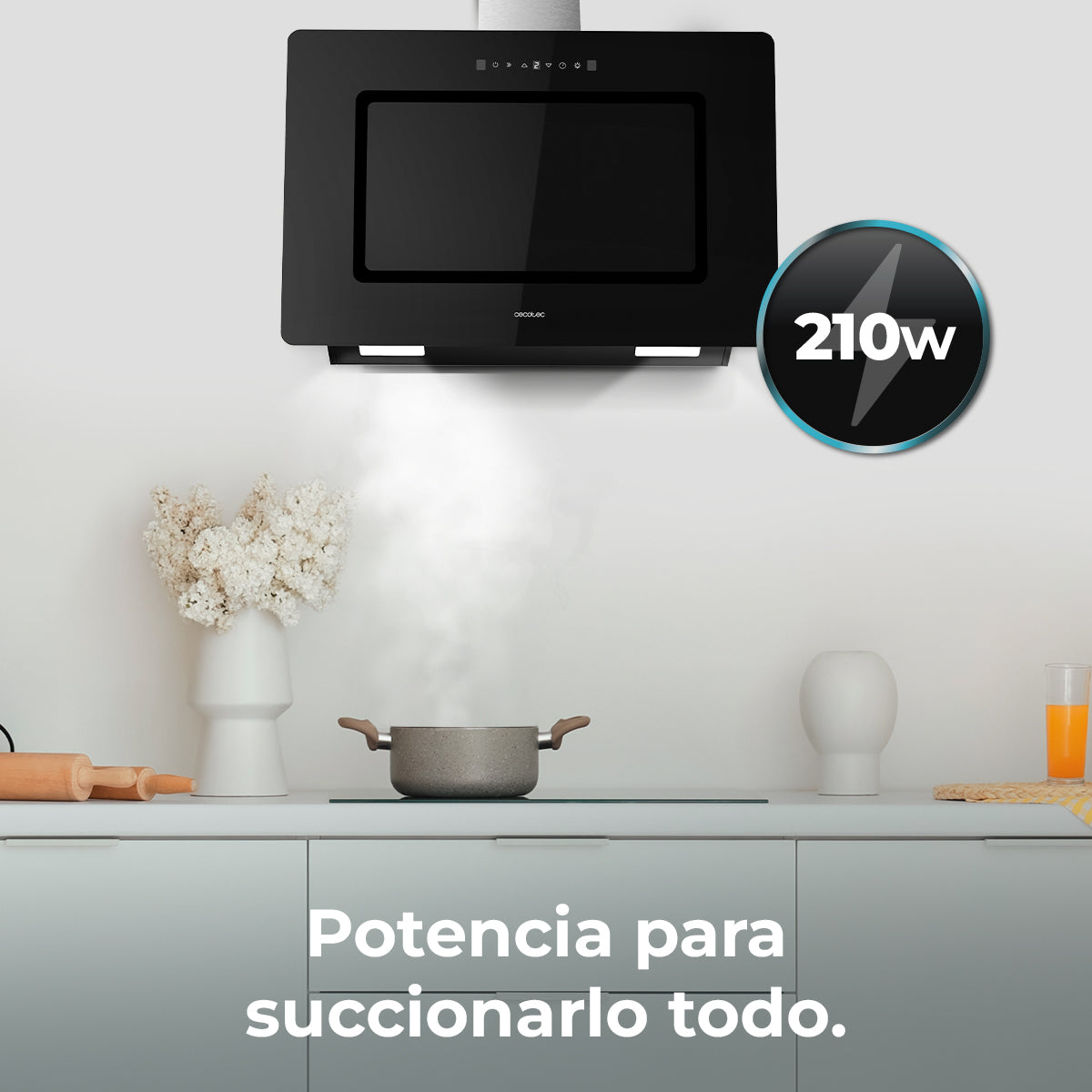 Campana Extractora Cecotec Bolero Flux DT 908002 90 Cm Vidrio Negro 800 m3h Energía A