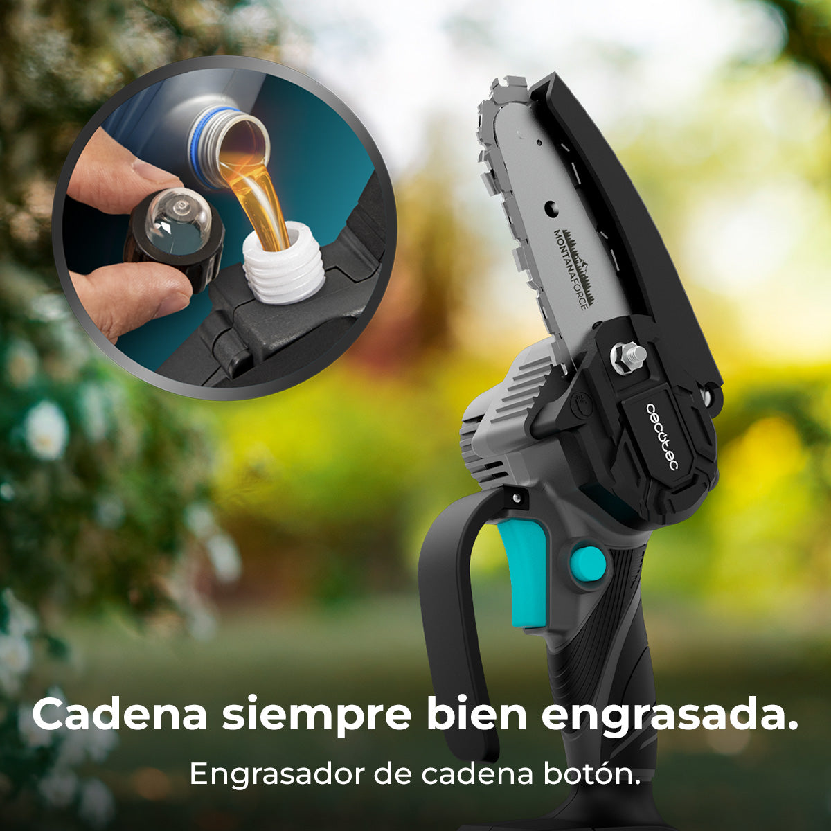 Cecotec Scie d'Élagage MontanaForce 4000 à Main, 400 W, Lame de 4 Pouces, Inclut 2 Batteries Nex21V 2Ah