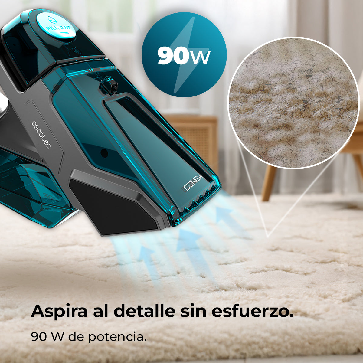 Cecotec Conga MotorHand 3 em 1 Aspirador de Mão para Estofos e Tapetes Pulveriza e Aspira 25 Minutos Azul