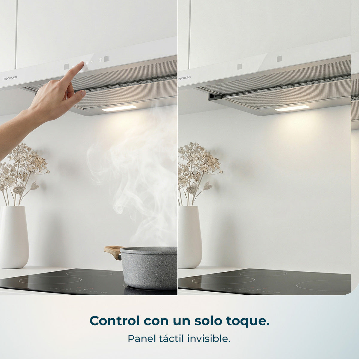 Campana Extractora Cecotec Bolero Flux TLT 60 cm Frontal Cristal Blanco Y Cuerpo Inoxidable 606 m3h