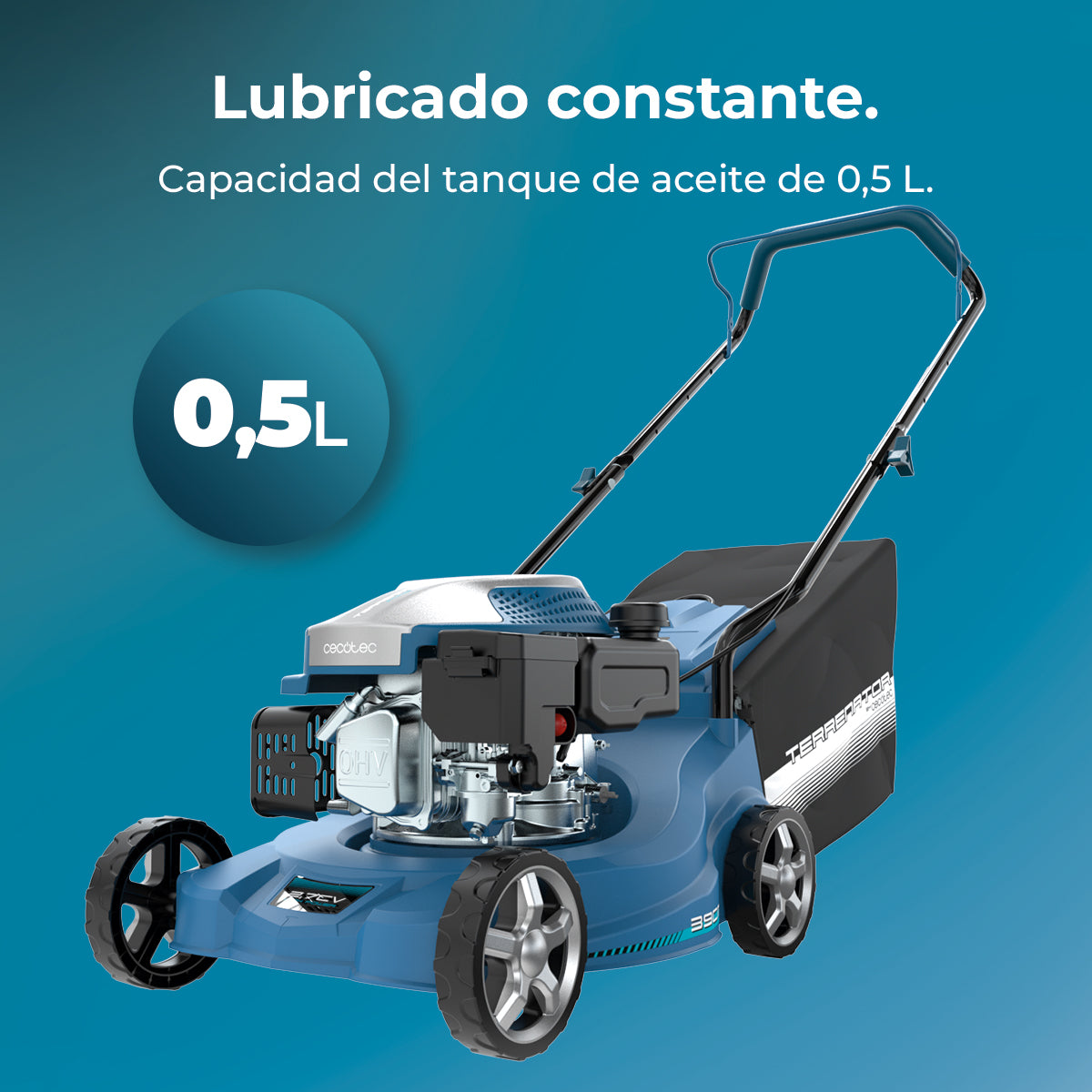 Cecotec Terrenator 2700.39 Tondeuse à Essence 127cc 2,1 kW 2 en 1 Ramassage de Gazon