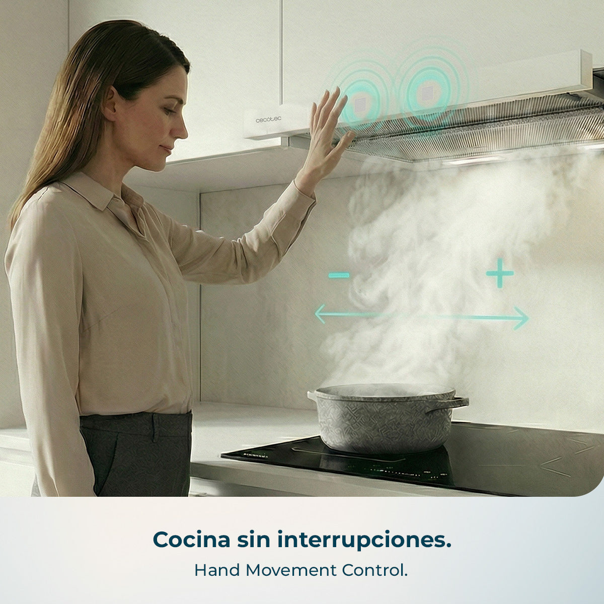 Campana Extractora Cecotec Bolero Flux TLT 60 cm Frontal Cristal Blanco Y Cuerpo Inoxidable 606 m3h