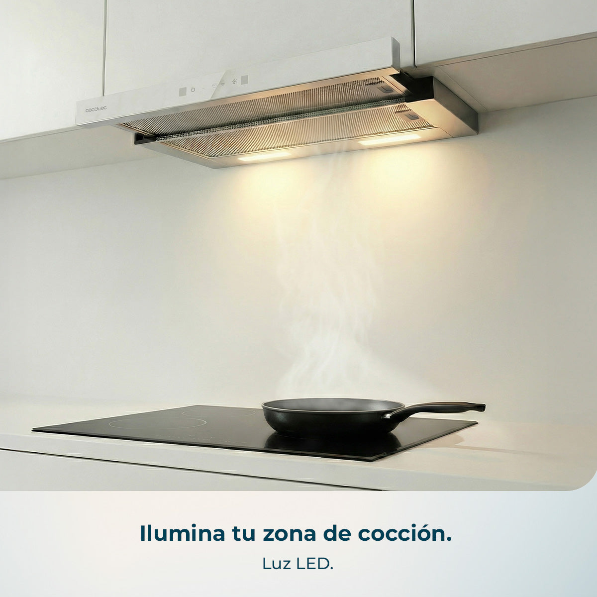 Campana Extractora Cecotec Bolero Flux TLT 60 cm Frontal Cristal Blanco Y Cuerpo Inoxidable 606 m3h