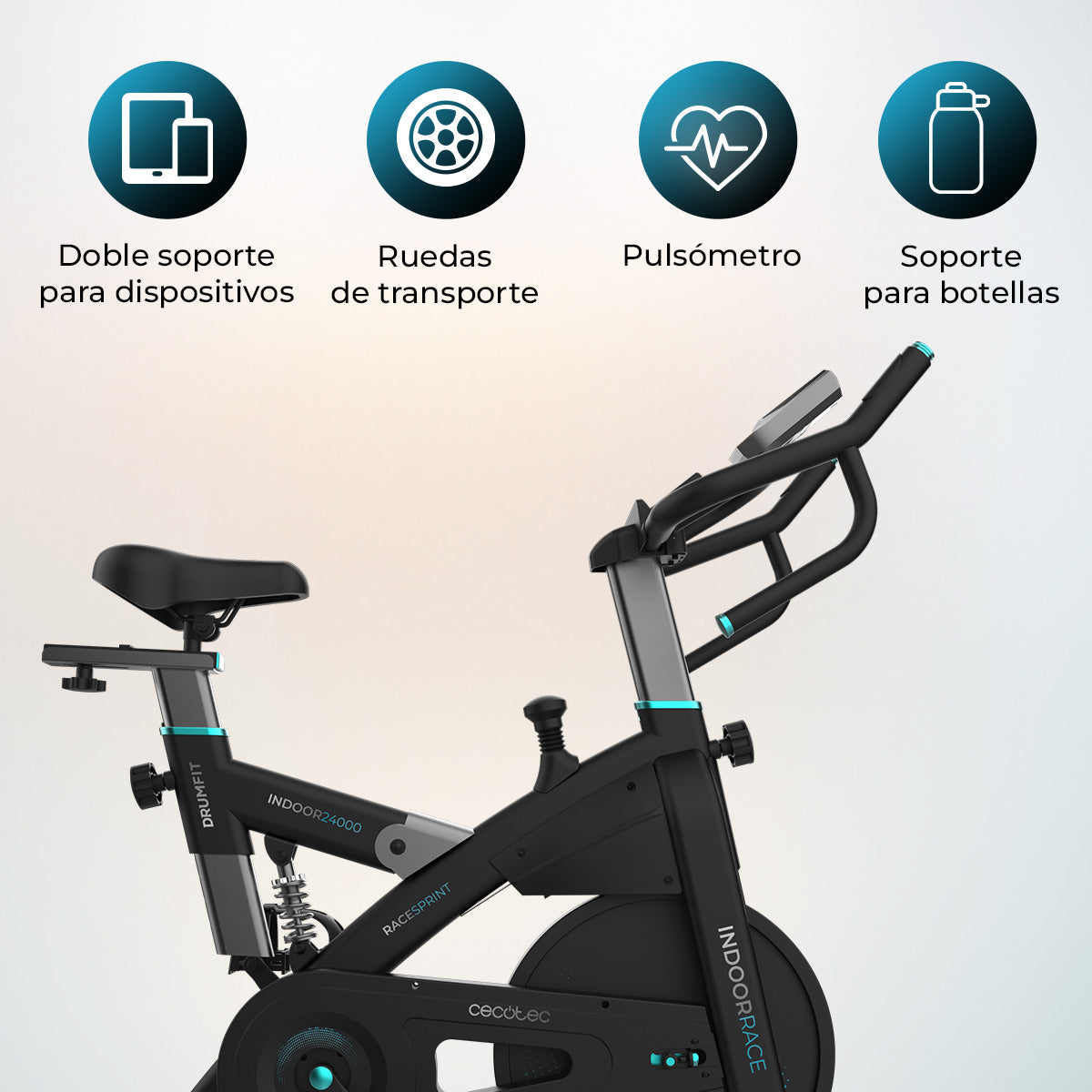 Cecotec DrumFit Indoor 24000 Race Sprint Bicicleta Estacionaria Con Volante 24 Kg Y Kinomap