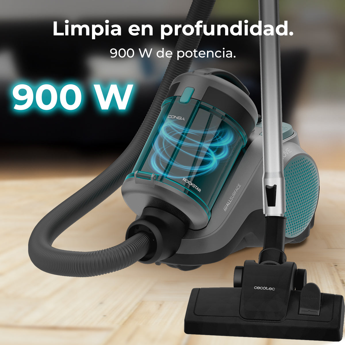 Cecotec Conga Rockstar Cyclonic Powerbag Aspiradora Trineo 900 W Sin Bolsa Con Bolsa Indicador de Depósito