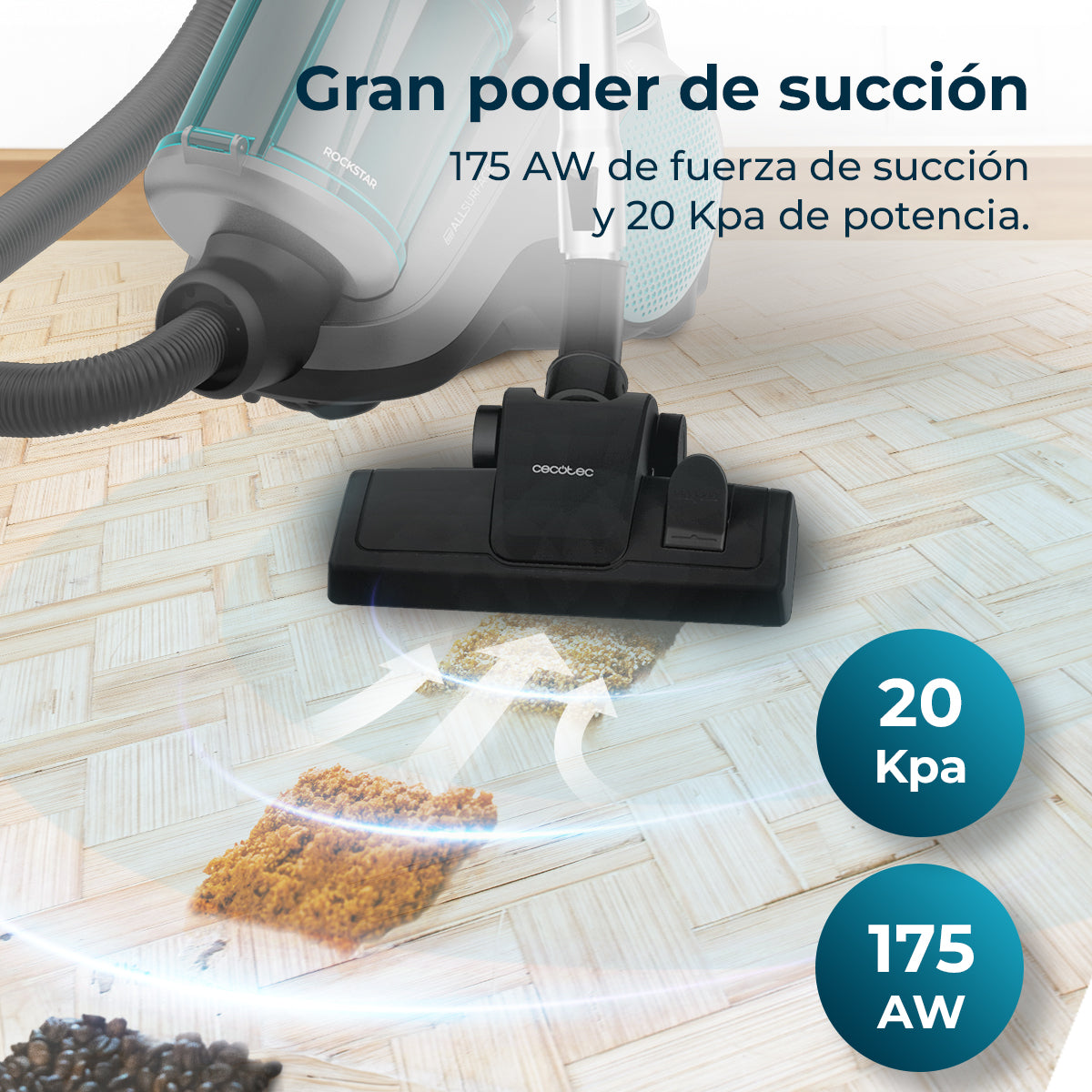 Cecotec Conga Rockstar Cyclonic Powerbag Aspiradora Trineo 900 W Sin Bolsa Con Bolsa Indicador de Depósito