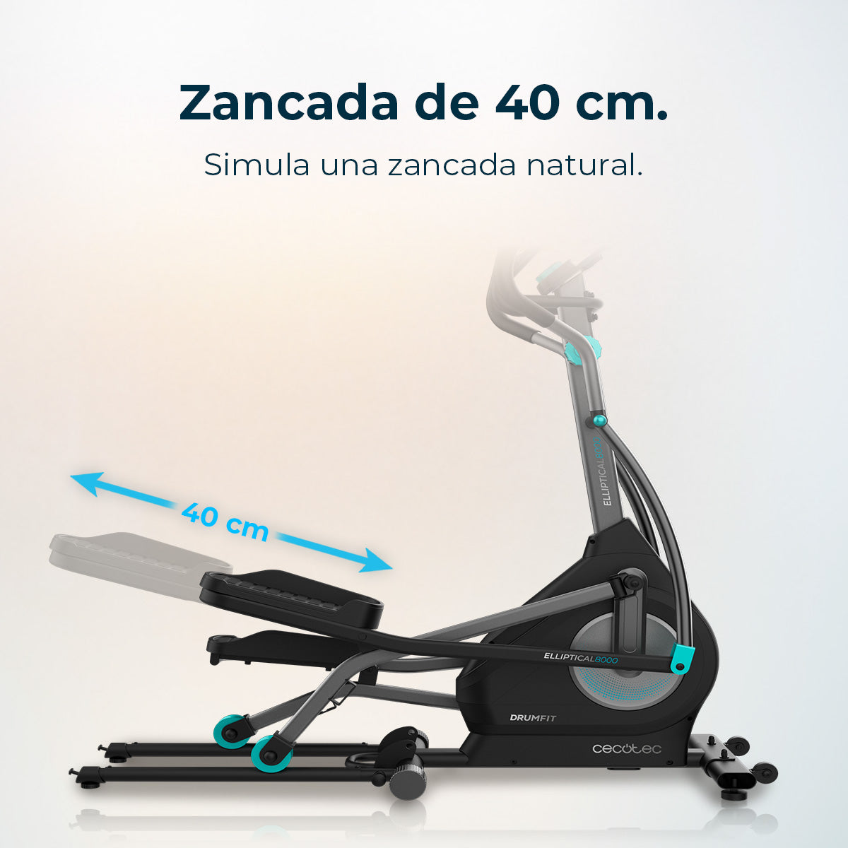 Cecotec Drumfit Elliptical 8000 Motor Pro Con Volante de Inercia 8 kg Resistencia Ajustable Kinomap
