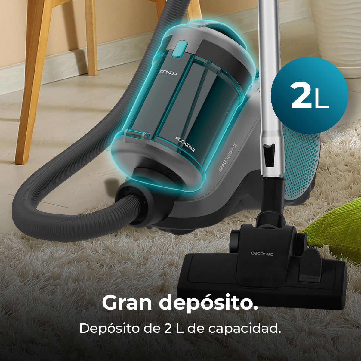 Cecotec Conga Rockstar Cyclonic Powerbag Aspiradora Trineo 900 W Sin Bolsa Con Bolsa Indicador de Depósito