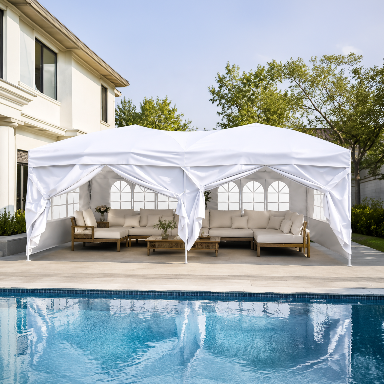 Klappzelt 6x3 m mit 6 Seitenwänden weiß – BricoandPool