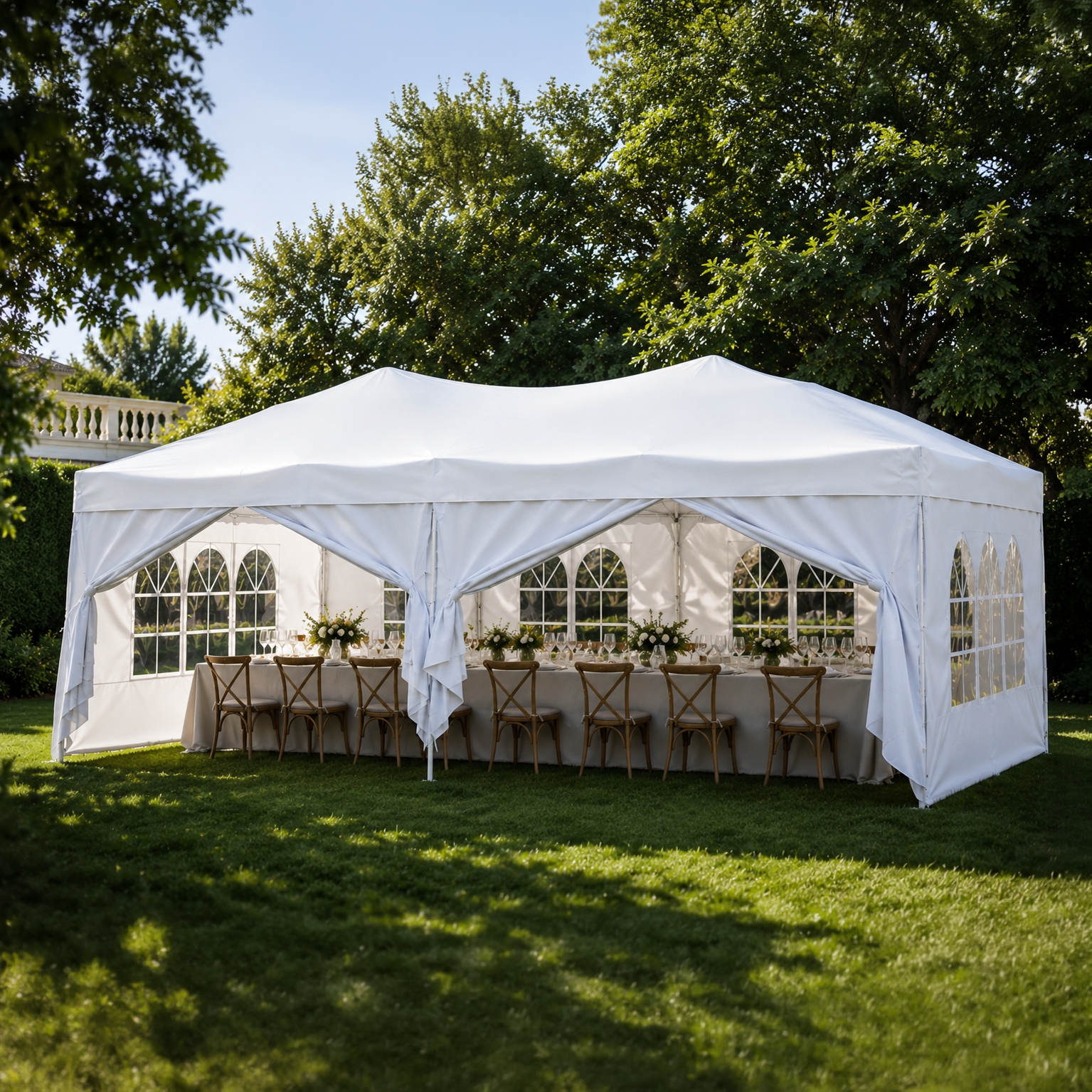 Klappzelt 6x3 m mit 6 Seitenwänden weiß – BricoandPool